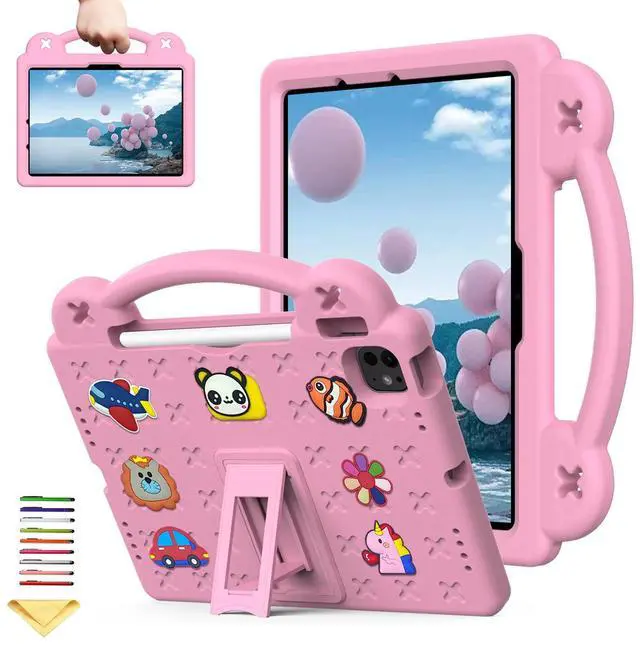 Main image of UUcovers for Apple iPad Air 11 inch Kids Case M3/M2 (2025/2024) Slim Folding Stand Cover with Pencil Holder/Handle/Kickstand Cute DIY Lightweight Cute Soft EVA Foam Shockproof Tablet Cover, Pink Bear