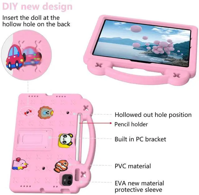 Alt view image 5 of 5 - UUcovers for Apple iPad Air 11 inch Kids Case M3/M2 (2025/2024) Slim Folding Stand Cover with Pencil Holder/Handle/Kickstand Cute DIY Lightweight Cute Soft EVA Foam Shockproof Tablet Cover, Pink Bear