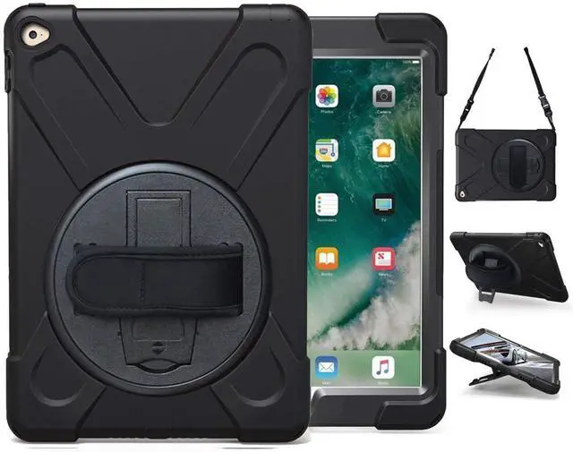 Main image of TSQ iPad Air 2 Case for Kids A1566 A1567 2014 with Rotating Stand Hand Strap | Military Grade Heavy Duty Rugged Shockproof Protective Cover Case for iPad Air 2nd Generation 9.7 Inch, Black