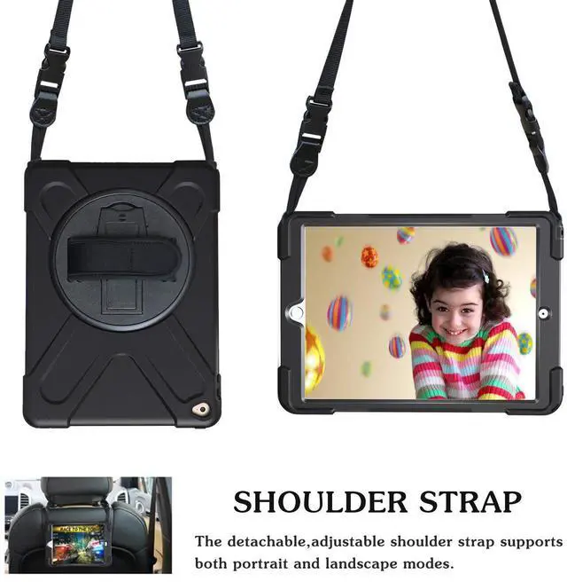 Alt view image 4 of 5 - TSQ iPad Air 2 Case for Kids A1566 A1567 2014 with Rotating Stand Hand Strap | Military Grade Heavy Duty Rugged Shockproof Protective Cover Case for iPad Air 2nd Generation 9.7 Inch, Black