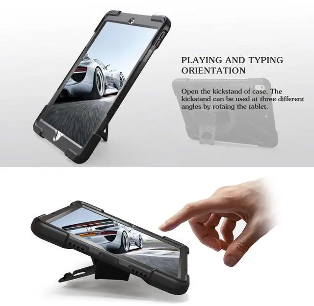 Alt view image 5 of 5 - TSQ iPad Air 2 Case for Kids A1566 A1567 2014 with Rotating Stand Hand Strap | Military Grade Heavy Duty Rugged Shockproof Protective Cover Case for iPad Air 2nd Generation 9.7 Inch, Black