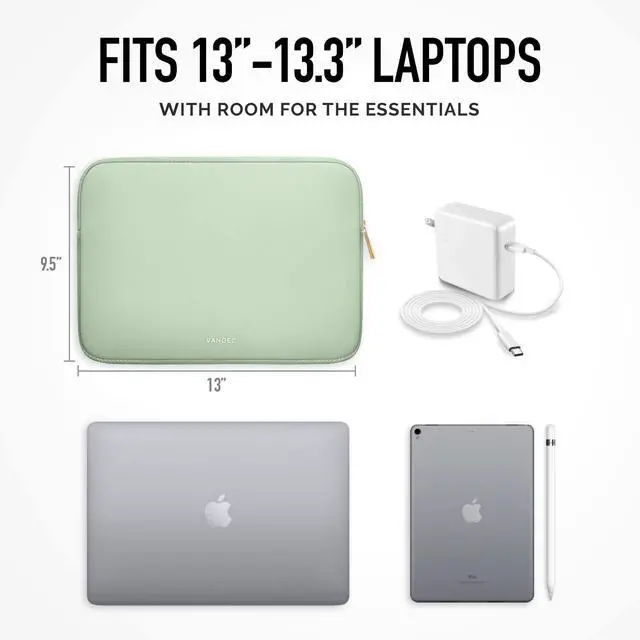 Alt view image 4 of 5 - Vandel MacBook Air 13 inch Laptop Sleeve, Fits 13-13.3 inch Laptops: Neoprene MacBook Air & Pro Case, Chromebook, HP Soft Cover | Thin Computer Carrying Bag, Sage Green Mac (M1 & M2) Pouch