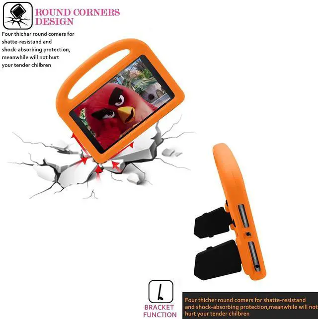 Alt view image 5 of 5 - Kids Case for  Kindle Fire HD 8 Tablet Kids Case 8th/ 7th/ 6th Generation (2018/2017/2016) 8 inch with Handle/Kickstand, UUcovers Stand Lightweight Shockproof EVA Foam Girls Boys Cover, Orange