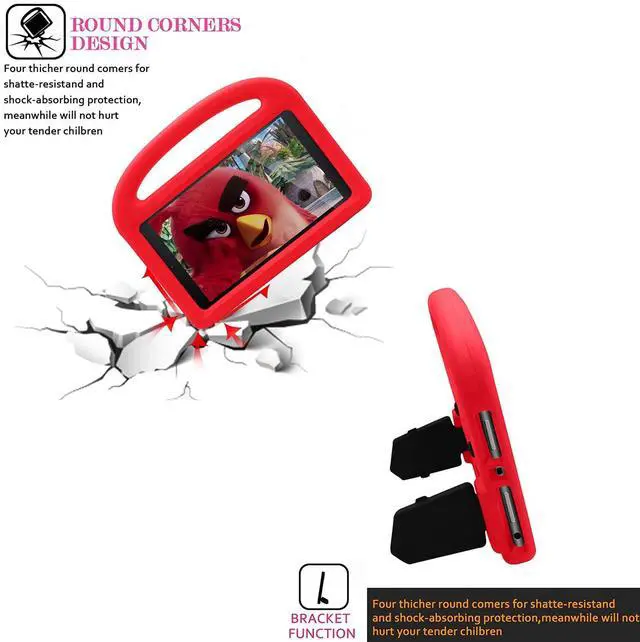 Alt view image 5 of 5 - Kids Case for  Kindle Fire HD 8 Tablet Kids Case 8th/ 7th/ 6th Generation (2018/2017/2016) 8 inch with Handle/Kickstand, UUcovers Stand Lightweight Shockproof EVA Foam Girls Boys Cover, Red