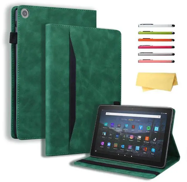 Main image of UUcovers Fire HD 10 Case 9th/7th/5th Generation (2019/2017/2015) 10.1",Folio Stand Wallet with Pencil Holder Elastic Band Business Document Pocket [Auto Sleep/Wake] PU Leather Shockproof Cover, Green
