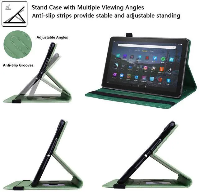 Alt view image 5 of 5 - UUcovers Fire HD 10 Case 9th/7th/5th Generation (2019/2017/2015) 10.1",Folio Stand Wallet with Pencil Holder Elastic Band Business Document Pocket [Auto Sleep/Wake] PU Leather Shockproof Cover, Green