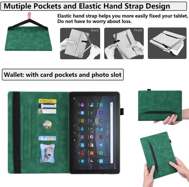 Alt view image 4 of 5 - UUcovers Fire HD 10 Case 9th/7th/5th Generation (2019/2017/2015) 10.1",Folio Stand Wallet with Pencil Holder Elastic Band Business Document Pocket [Auto Sleep/Wake] PU Leather Shockproof Cover, Green