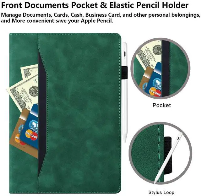 Alt view image 3 of 5 - UUcovers Fire HD 10 Case 9th/7th/5th Generation (2019/2017/2015) 10.1",Folio Stand Wallet with Pencil Holder Elastic Band Business Document Pocket [Auto Sleep/Wake] PU Leather Shockproof Cover, Green