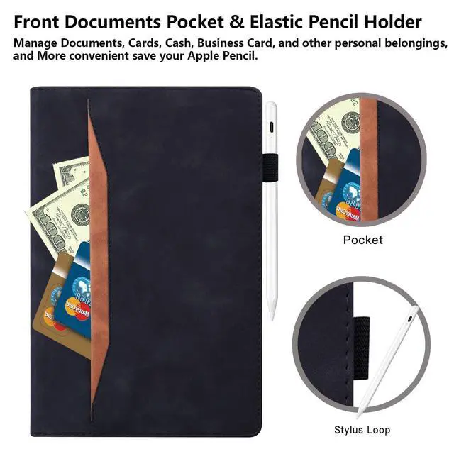 Alt view image 3 of 5 - UUcovers Fire HD 10 Case 9th/7th/5th Generation (2019/2017/2015) 10.1",Folio Stand Wallet with Pencil Holder Elastic Band Business Document Pocket [Auto Sleep/Wake] PU Leather Shockproof Cover, Black