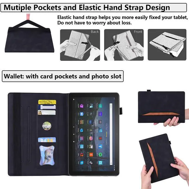 Alt view image 4 of 5 - UUcovers Fire HD 10 Case 9th/7th/5th Generation (2019/2017/2015) 10.1",Folio Stand Wallet with Pencil Holder Elastic Band Business Document Pocket [Auto Sleep/Wake] PU Leather Shockproof Cover, Black