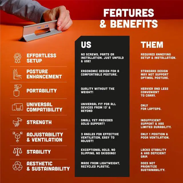 Alt view image 2 of 5 - Steepy (2 Pack) - Portable Electronic Device Stand - Lightweight Laptop Stand for Laptops, Smartphones, Tablets, Projectors - Recycled Plastic - Posture Perfection - Cooling Ventilation - Blue Ocean