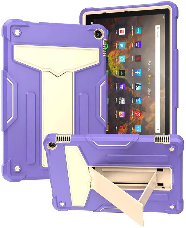 Main image of UUcovers Kindle Fire HD 10 & 10 Plus 10.1" Tablet Case (Only Fits 11th Generation, 2021 Release) with Kickstand Shockproof 3 in 1 Heavy Duty Rugged Hybrid Hard PC/Silicone Full Cover, Purple & Beige