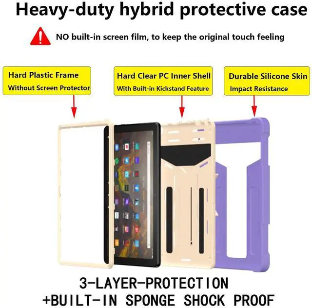 Alt view image 4 of 5 - UUcovers Kindle Fire HD 10 & 10 Plus 10.1" Tablet Case (Only Fits 11th Generation, 2021 Release) with Kickstand Shockproof 3 in 1 Heavy Duty Rugged Hybrid Hard PC/Silicone Full Cover, Purple & Beige