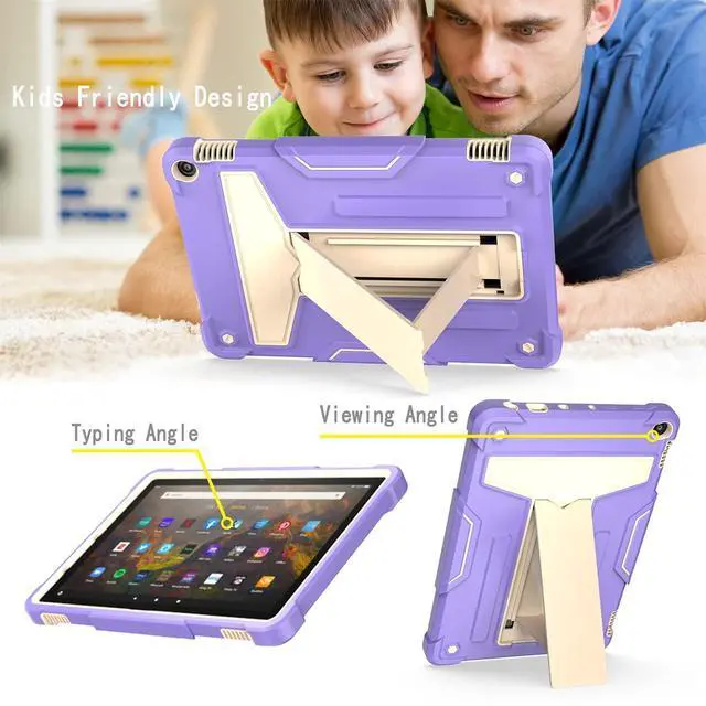 Alt view image 5 of 5 - UUcovers Kindle Fire HD 10 & 10 Plus 10.1" Tablet Case (Only Fits 11th Generation, 2021 Release) with Kickstand Shockproof 3 in 1 Heavy Duty Rugged Hybrid Hard PC/Silicone Full Cover, Purple & Beige