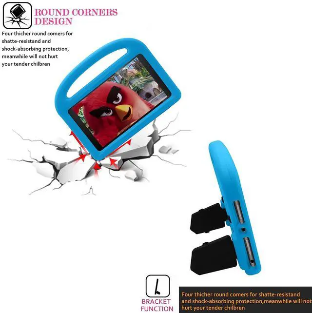 Alt view image 5 of 5 - Kids Case for  Kindle Fire HD 8 Tablet Kids Case 8th/ 7th/ 6th Generation (2018/2017/2016) 8 inch with Handle/Kickstand, UUcovers Stand Lightweight Shockproof EVA Foam Girls Boys Cover, Blue