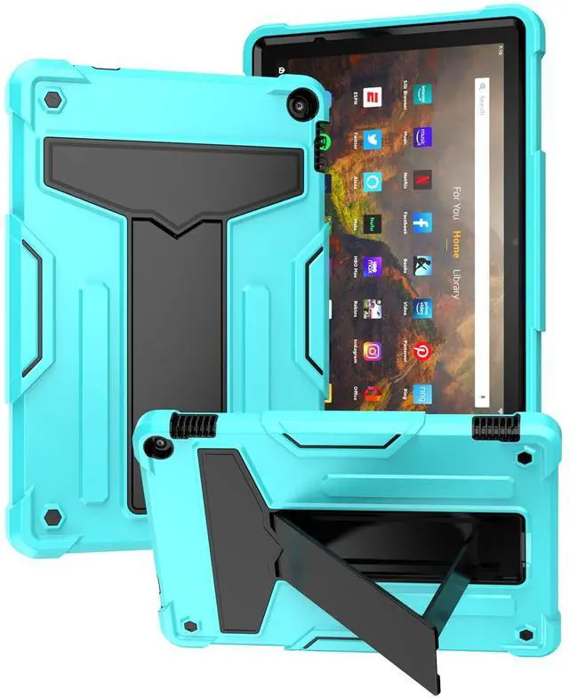 Main image of UUcovers Kindle Fire HD 10 & 10 Plus 10.1" Tablet Case (Only Fits 11th Generation, 2021 Release) with Kickstand Shockproof 3 in 1 Heavy Duty Rugged Hybrid Hard PC & Soft Silicone Cover, Aqua & Black