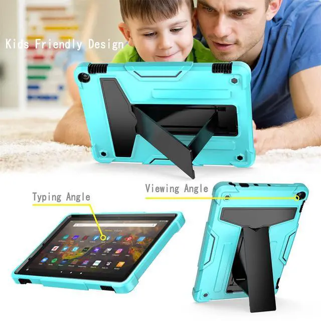 Alt view image 5 of 5 - UUcovers Kindle Fire HD 10 & 10 Plus 10.1" Tablet Case (Only Fits 11th Generation, 2021 Release) with Kickstand Shockproof 3 in 1 Heavy Duty Rugged Hybrid Hard PC & Soft Silicone Cover, Aqua & Black