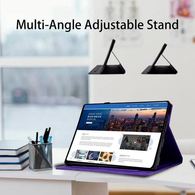 Alt view image 4 of 5 - Varohix Case for Samsung Galaxy Tab S10+ Plus 2024 / S9 FE+ Plus/ S9+ Plus 12.4 Inch 2023 Magnetic Multi-Angle Leather Folio Stand Shell Folio with Card Holder Galaxy Tab S9+/S9 FE+ - Purple