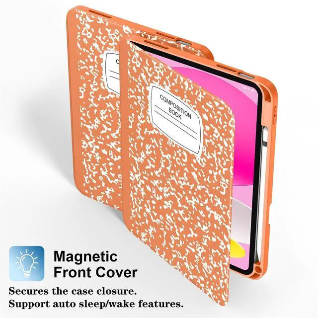 Alt view image 3 of 5 - Supveco Case for iPad (A16) 11th Generation 11 inch (2025),iPad 10th Generation 10.9 inch (2022) with Pencil Holder-[Auto Wake/Sleep],Premium Folio Stand Case with Soft TPU Back Cover-Orange Book