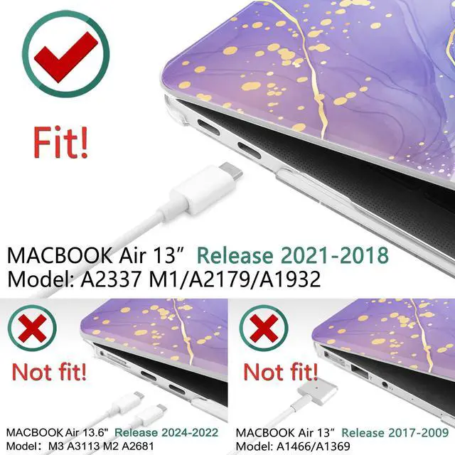 Alt view image 2 of 5 - TWOLSKOO for MacBook Air 13.3 inch Case 2021 2020 2019 2018 Release M1 A2337 A2179 A1932 with Touch ID, Plastic Hard Shell Case & Keyboard Cover & Type C Adapter, Lavender Liquid Marble