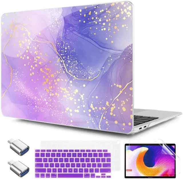 Main image of TWOLSKOO for MacBook Air 13.3 inch Case 2021 2020 2019 2018 Release M1 A2337 A2179 A1932 with Touch ID, Plastic Hard Shell Case & Keyboard Cover & Type C Adapter, Lavender Liquid Marble