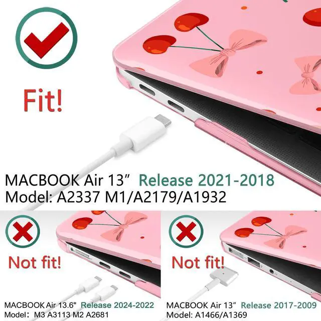 Alt view image 2 of 5 - TWOLSKOO for MacBook Air 13.3 inch Case 2021 2020 2019 2018 Release M1 A2337 A2179 A1932 with Touch ID, Plastic Hard Shell Case & Keyboard Cover & Type C Adapter, Cute Cherry