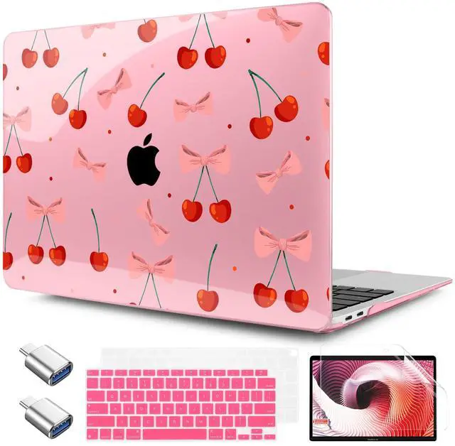Main image of TWOLSKOO for MacBook Air 13.3 inch Case 2021 2020 2019 2018 Release M1 A2337 A2179 A1932 with Touch ID, Plastic Hard Shell Case & Keyboard Cover & Type C Adapter, Cute Cherry