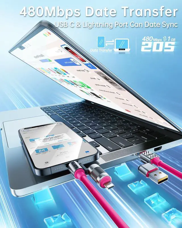 Alt view image 4 of 5 - Vexipia 4 in 1 USB C Cable 60W 5FT Fast Charging & Data Transfer, Thicker Silicone Multi Charger Cord for iPhone iPad Charger Wire Combo with L/Type C/USB A for iPhone 16/15/Macbook (Pink)