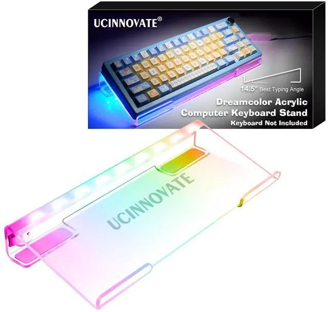 Main image of UCINNOVATE Dreamcolor Acrylic Computer Keyboard Stand, LED Backlit Keyboard Stand Tray, 60% Gaming Keyboard USB Interface Titled Keyboard Stand for Easy Ergonomic Typing and Working Office Desk, Home