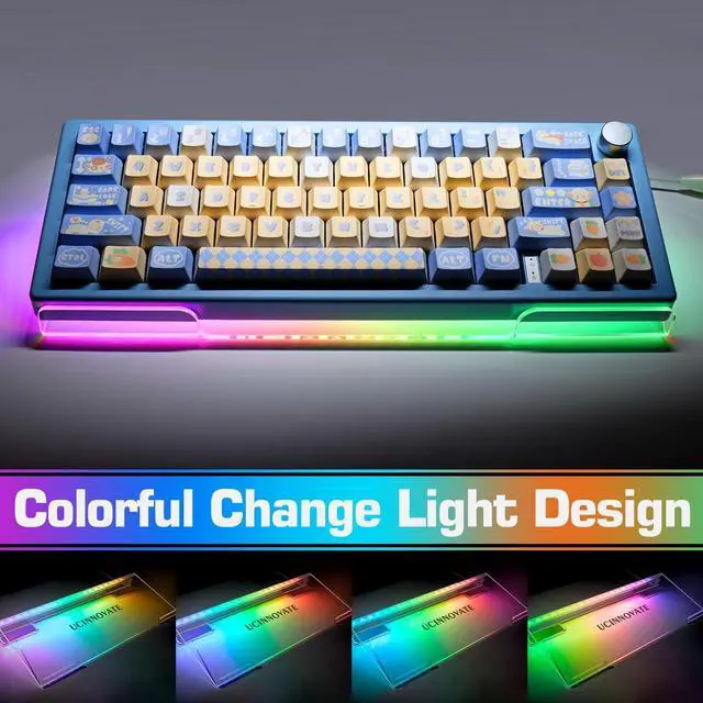 Alt view image 3 of 5 - UCINNOVATE Dreamcolor Acrylic Computer Keyboard Stand, LED Backlit Keyboard Stand Tray, 60% Gaming Keyboard USB Interface Titled Keyboard Stand for Easy Ergonomic Typing and Working Office Desk, Home