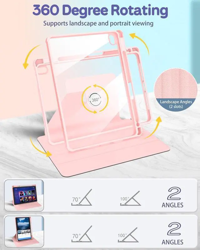 Alt view image 3 of 5 - Uppuppy for iPad A16 Case - for iPad 10th Generation Case 10.9 Inch Women Girls Cute Girly Teens Kids Pretty Checkered Unique Aesthetic Rotating Stand Folio Tablet Cover for Apple 10/11 2025