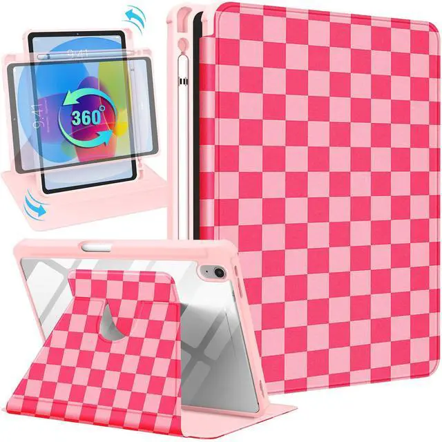 Main image of Uppuppy for iPad A16 Case - for iPad 10th Generation Case 10.9 Inch Women Girls Cute Girly Teens Kids Pretty Checkered Unique Aesthetic Rotating Stand Folio Tablet Cover for Apple 10/11 2025