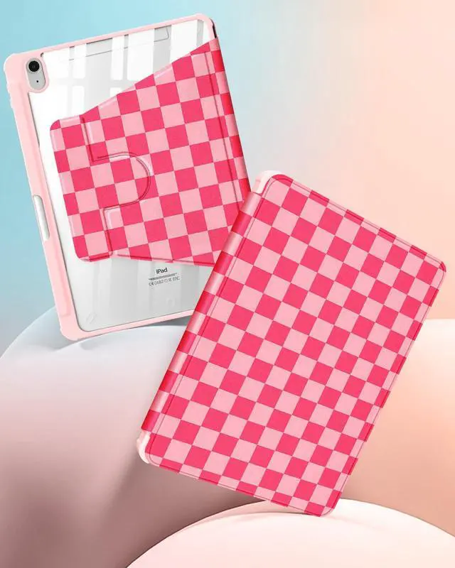 Alt view image 4 of 5 - Uppuppy for iPad A16 Case - for iPad 10th Generation Case 10.9 Inch Women Girls Cute Girly Teens Kids Pretty Checkered Unique Aesthetic Rotating Stand Folio Tablet Cover for Apple 10/11 2025