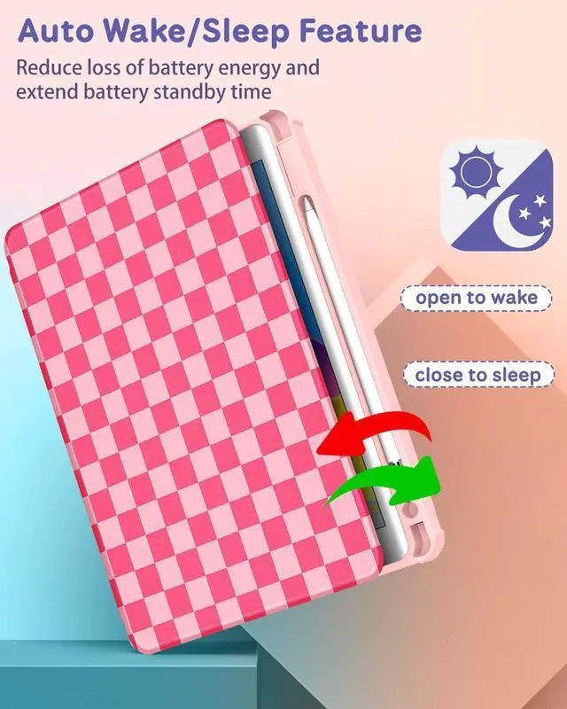 Alt view image 5 of 5 - Uppuppy for iPad A16 Case - for iPad 10th Generation Case 10.9 Inch Women Girls Cute Girly Teens Kids Pretty Checkered Unique Aesthetic Rotating Stand Folio Tablet Cover for Apple 10/11 2025