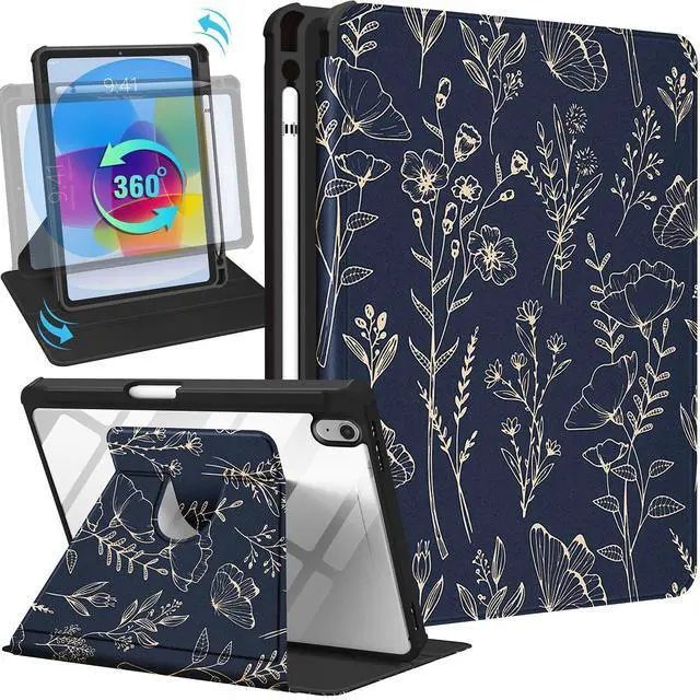 Main image of Uppuppy for iPad A16 Case - for iPad 10th Generation Case 10.9 Inch Women Girls Kids Cute Flower Girly Pretty Floral Kawaii Design Unique Rotating Stand Folio Tablet Cover for Apple 10/11 2025