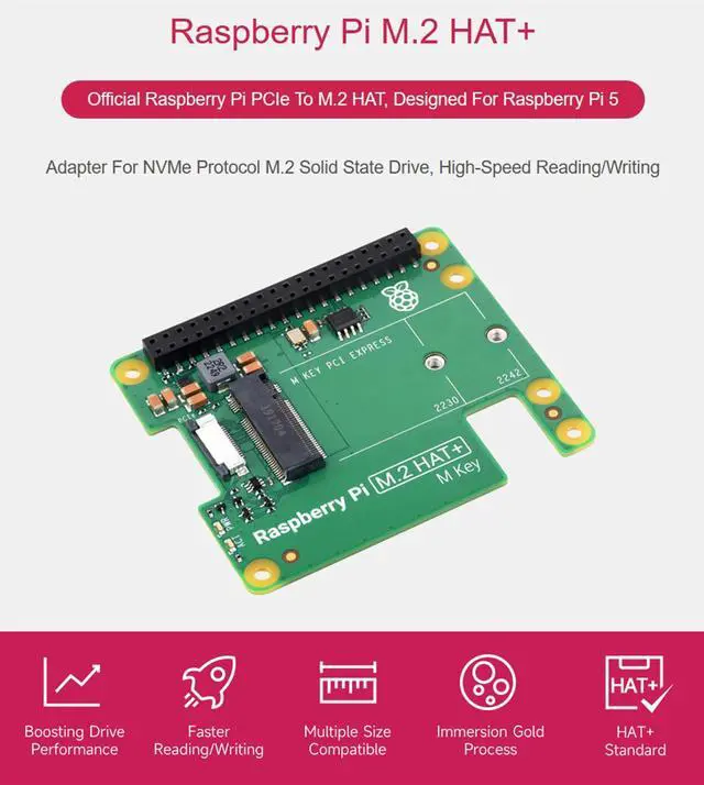 Alt view image 2 of 5 - Official Pi PCIe to M.2 HAT for Raspberry Pi 5, HAT + Standard, Comes with RPi 5 Active Cooler, Supports NVMe Protocol M.2 Solid State Drive 2230/2242 High-Speed Reading/Writing