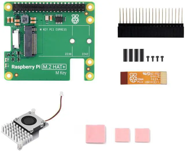 Main image of Official Pi PCIe to M.2 HAT for Raspberry Pi 5, HAT + Standard, Comes with RPi 5 Active Cooler, Supports NVMe Protocol M.2 Solid State Drive 2230/2242 High-Speed Reading/Writing