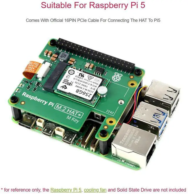 Alt view image 3 of 5 - Official Pi PCIe to M.2 HAT for Raspberry Pi 5, HAT + Standard, Comes with RPi 5 Active Cooler, Supports NVMe Protocol M.2 Solid State Drive 2230/2242 High-Speed Reading/Writing