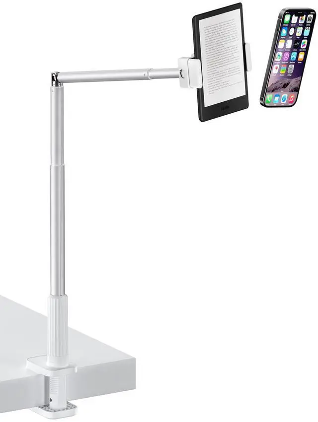 Main image of Viozon Tablet Holder Stand, Phone/Kindle Holder with Flexible Aluminum Alloy Long Arm, C Clamp for Headboard Bedside&Table, Compatible with 3.5-11" iPad,Kindle, iPhone 15 14 Plus/Pro Max,W
