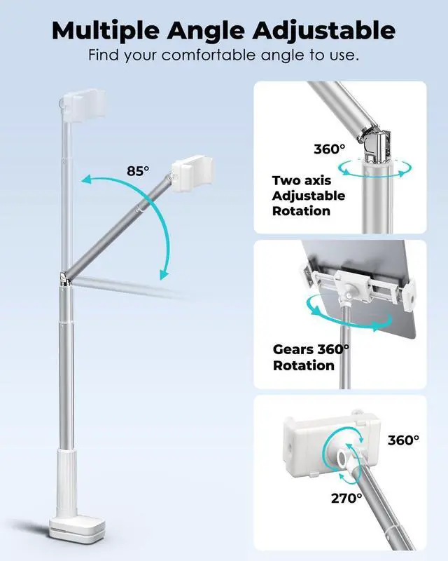 Alt view image 3 of 5 - Viozon Tablet Holder Stand, Phone/Kindle Holder with Flexible Aluminum Alloy Long Arm, C Clamp for Headboard Bedside&Table, Compatible with 3.5-11" iPad,Kindle, iPhone 15 14 Plus/Pro Max,W