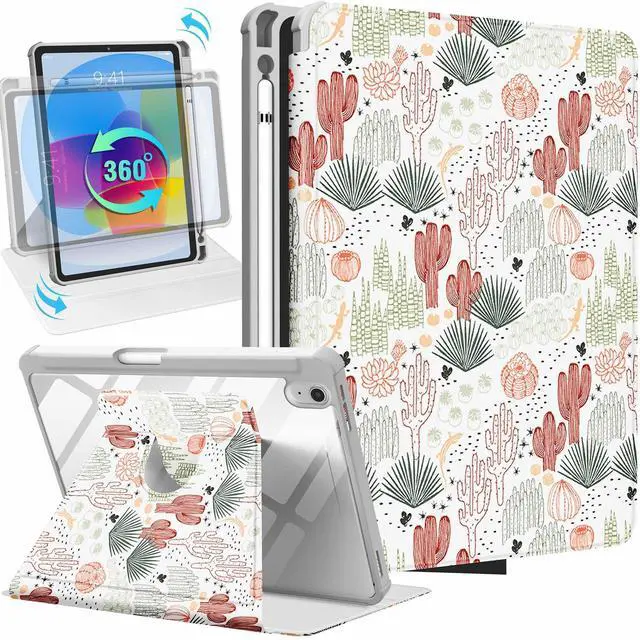 Main image of Uppuppy for iPad A16 Case - for iPad 10th Generation Case 10.9 Inch Women Cute Girls Cactus Girly Pretty Plants Kawaii Aesthetic Design Rotating Stand Folio Tablet Cover for Apple 10/11 2025