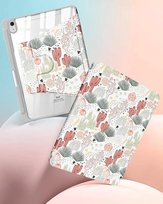 Alt view image 4 of 5 - Uppuppy for iPad A16 Case - for iPad 10th Generation Case 10.9 Inch Women Cute Girls Cactus Girly Pretty Plants Kawaii Aesthetic Design Rotating Stand Folio Tablet Cover for Apple 10/11 2025