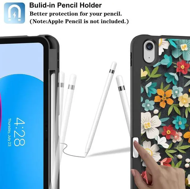 Alt view image 3 of 5 - Supveco Case for iPad (A16) 11th Generation 11 inch (2025),iPad 10th Generation 10.9 inch (2022) with Pencil Holder-[Auto Wake/Sleep],Premium Folio Stand Case with Soft TPU Back Cover-Flowers