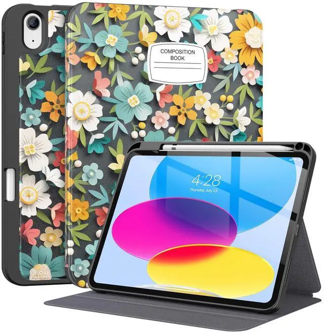Main image of Supveco Case for iPad (A16) 11th Generation 11 inch (2025),iPad 10th Generation 10.9 inch (2022) with Pencil Holder-[Auto Wake/Sleep],Premium Folio Stand Case with Soft TPU Back Cover-Flowers