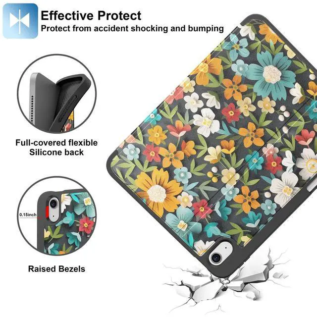 Alt view image 5 of 5 - Supveco Case for iPad (A16) 11th Generation 11 inch (2025),iPad 10th Generation 10.9 inch (2022) with Pencil Holder-[Auto Wake/Sleep],Premium Folio Stand Case with Soft TPU Back Cover-Flowers
