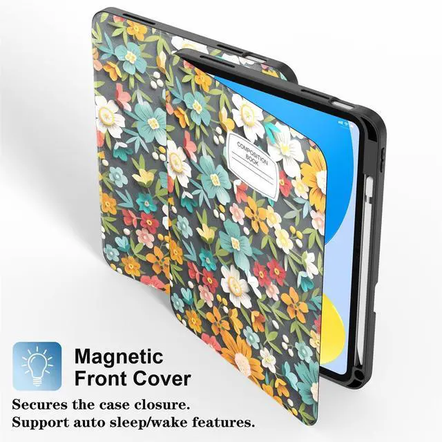 Alt view image 4 of 5 - Supveco Case for iPad (A16) 11th Generation 11 inch (2025),iPad 10th Generation 10.9 inch (2022) with Pencil Holder-[Auto Wake/Sleep],Premium Folio Stand Case with Soft TPU Back Cover-Flowers