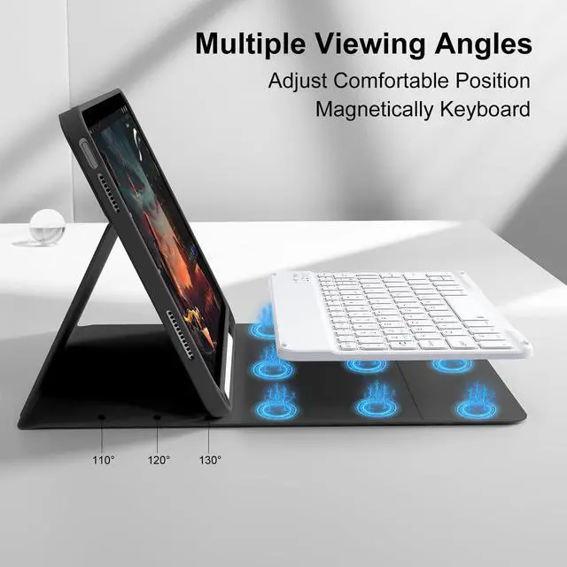 Alt view image 4 of 5 - SZPSGC for iPad (A16) 11th/10th Generation Case with Keyboard, 11 Inch/10.9 Inch iPad (2025/2022), Detachable Wireless Bluetooth Keyboard, Stand Folio Cover with Pencil Holder, Black