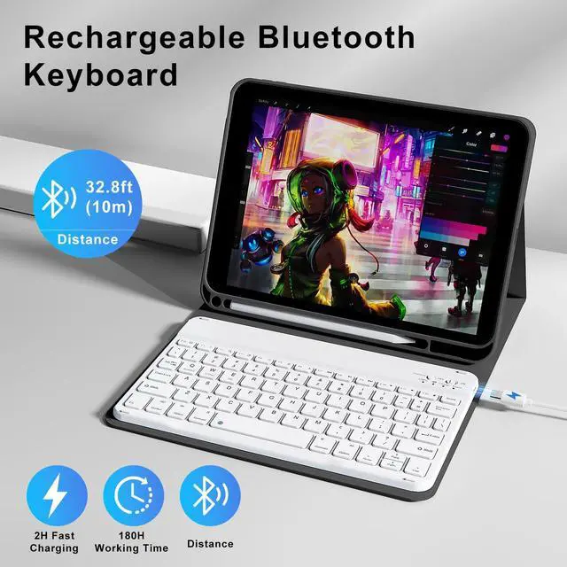 Alt view image 3 of 5 - SZPSGC for iPad (A16) 11th/10th Generation Case with Keyboard, 11 Inch/10.9 Inch iPad (2025/2022), Detachable Wireless Bluetooth Keyboard, Stand Folio Cover with Pencil Holder, Black