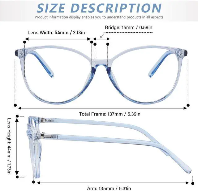 Alt view image 4 of 5 - VIPBEST Blue Light Blocking Glasses for Women Men Round Cat Eye Womens Blue Light Glasses 2 Pack Blue/Green