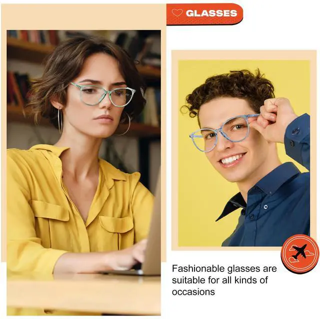 Alt view image 3 of 5 - VIPBEST Blue Light Blocking Glasses for Women Men Round Cat Eye Womens Blue Light Glasses 2 Pack Blue/Green